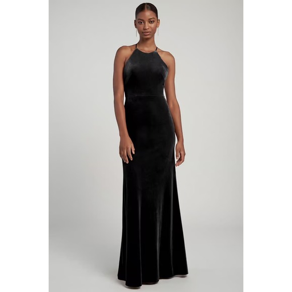 Jenny Yoo Bailey Velvet Halter Formal Dress‎ Whosper Blue Size 10 - Picture 6 of 7